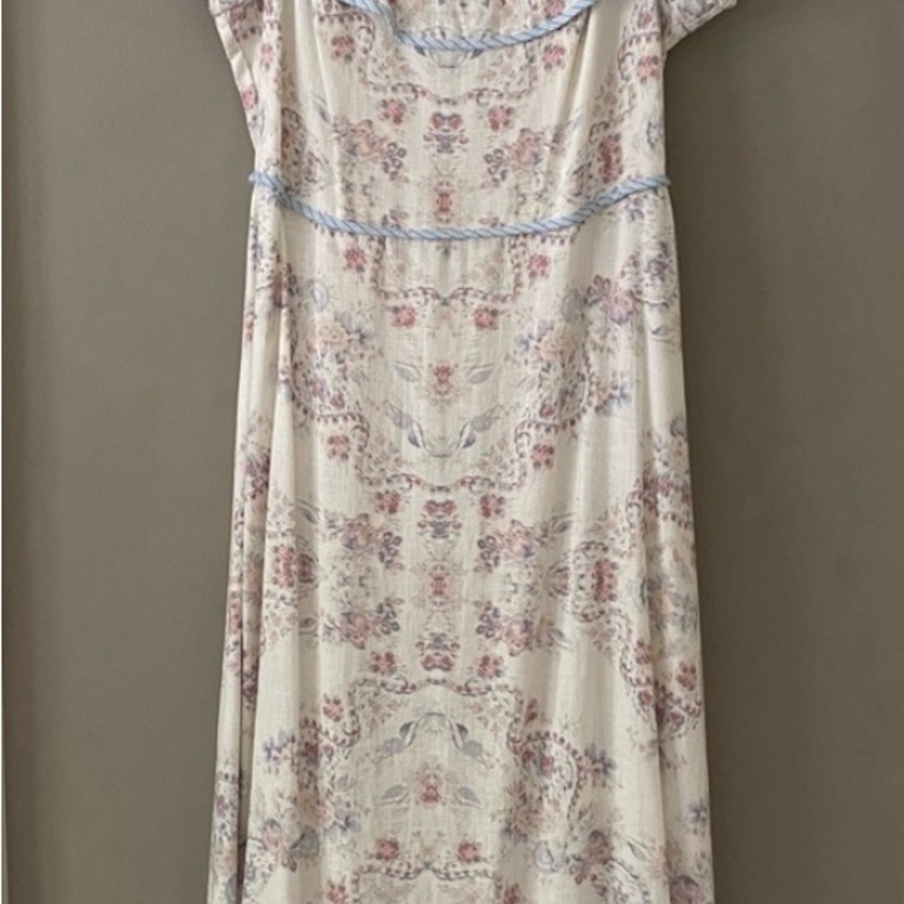 BCBG MAX AZRIA | Hi/Low Off Shoulder Floral Linen MIDI | M - Picture 2 of 6